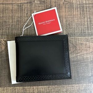 Isaac Mizrahi Designer Black Leather Wallet 4.5x 3.5" Billfold New